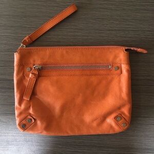 CLUB MONACO Leather Pouch Clutch Zipper Moto City Bag Wristlet Pink Orange Y2K